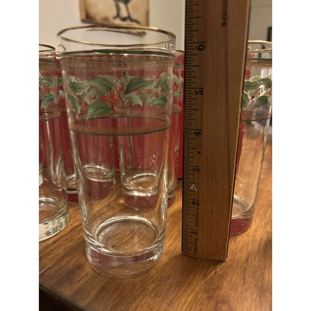 Set Of 4‎ - Vintage Home for the Holidays Christmas Holly Highballs 14oz Glasses